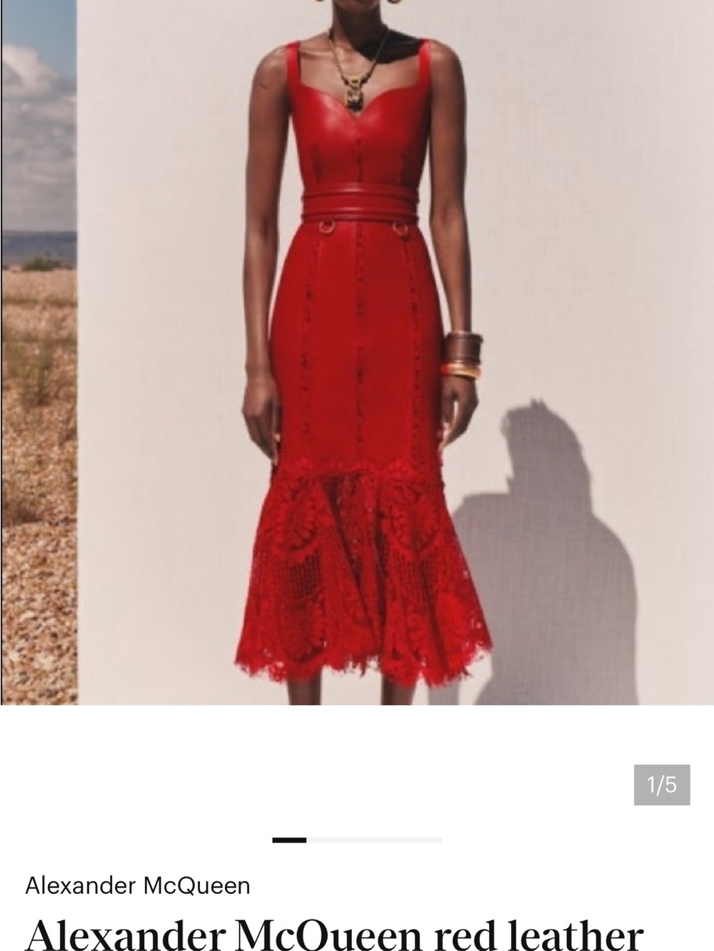 Alexander McQueen Lust Red Lace-Hem Leather Midi Dress - Picture 14 of 16